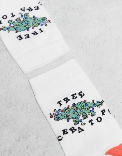 DESIGN Christmas Socks With Dinosaur Graphic In White