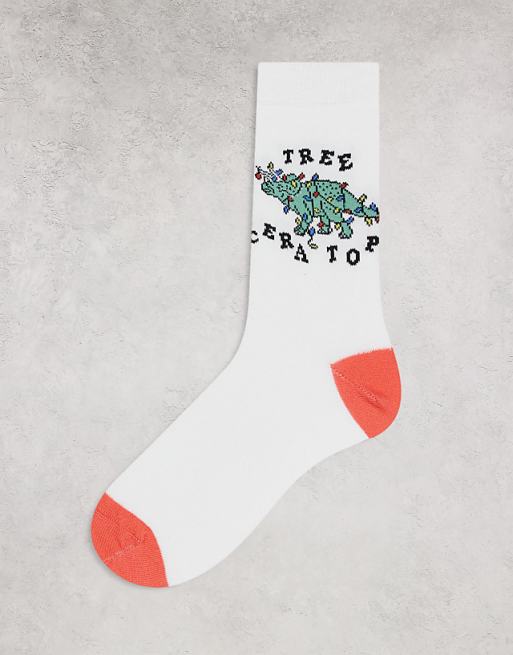 DESIGN Christmas socks with dinosaur graphic in white