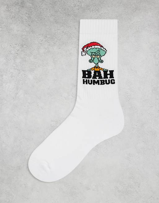DESIGN Christmas socks with Squidward graphic in white
