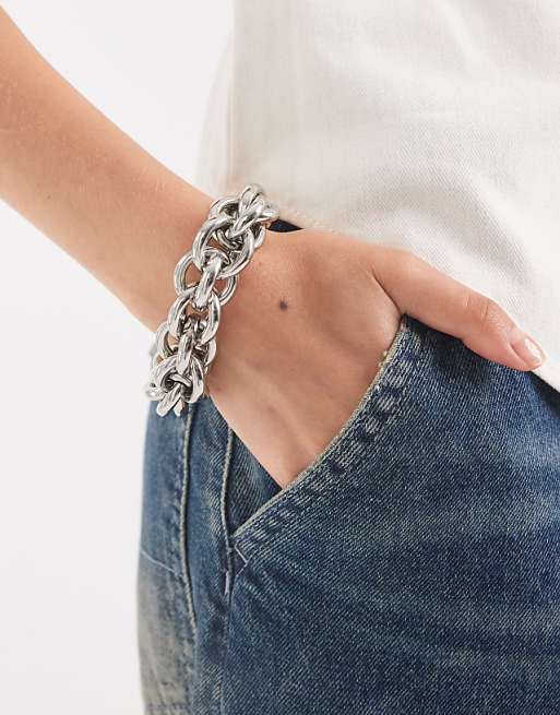 DESIGN chunky bracelet with intertwining links in silver tone