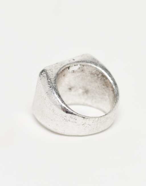 DESIGN Chunky Signet Ring With Squared-off Design In Brushed Silver Tone