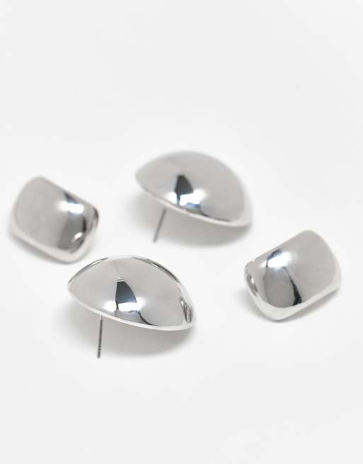 DESIGN Circular Stud And Ear Cuff Pack In Silver Tone