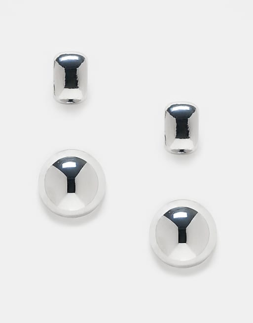 DESIGN circular stud and ear cuff pack in silver tone
