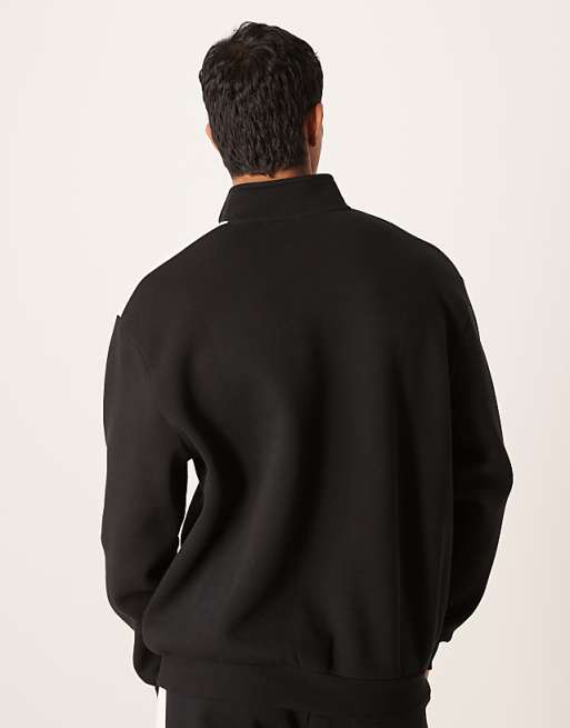 DESIGN Co-ord 1/4 Zip Funnel Neck Sweatshirt With Cut And Sew Panel In Black