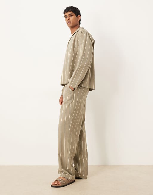 DESIGN Co-ord Baggy Oversized Trousers In Khaki Stripe