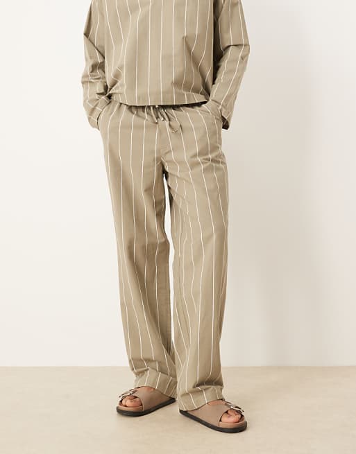 DESIGN Co-ord Baggy Oversized Trousers In Khaki Stripe