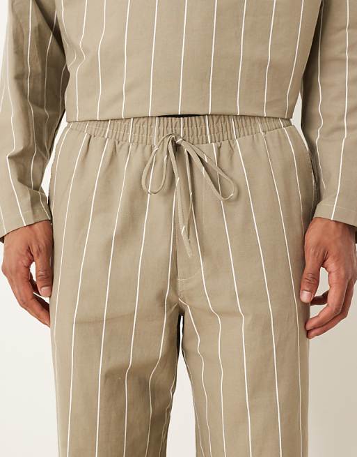 DESIGN Co-ord Baggy Oversized Trousers In Khaki Stripe