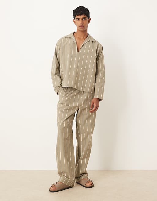DESIGN co-ord baggy oversized trousers in khaki stripe