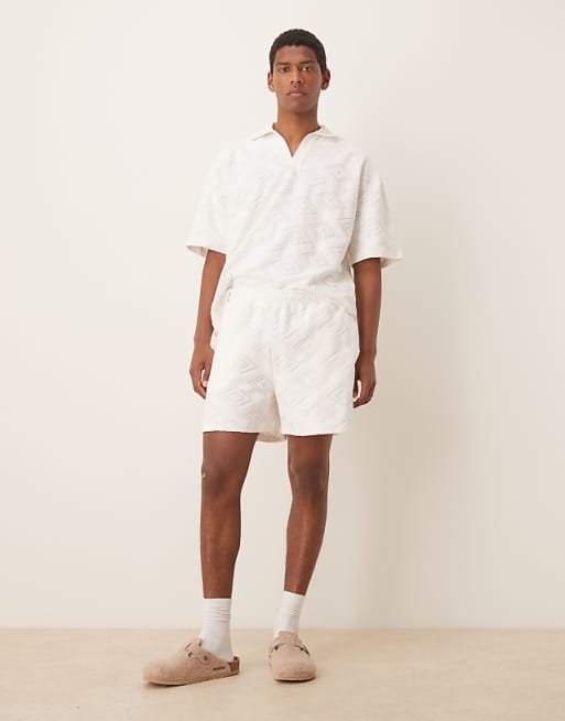 DESIGN Co-ord Boxy Oversized Jacquard Polo In Ecru
