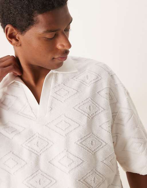 DESIGN Co-ord Boxy Oversized Jacquard Polo In Ecru