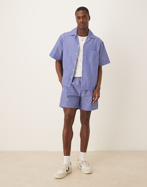 DESIGN Co-ord Boxy Oversized Revere Stripe Shirt In Blue
