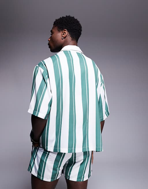 DESIGN Co-ord Boxy Oversized Shirt In White And Green Stripe