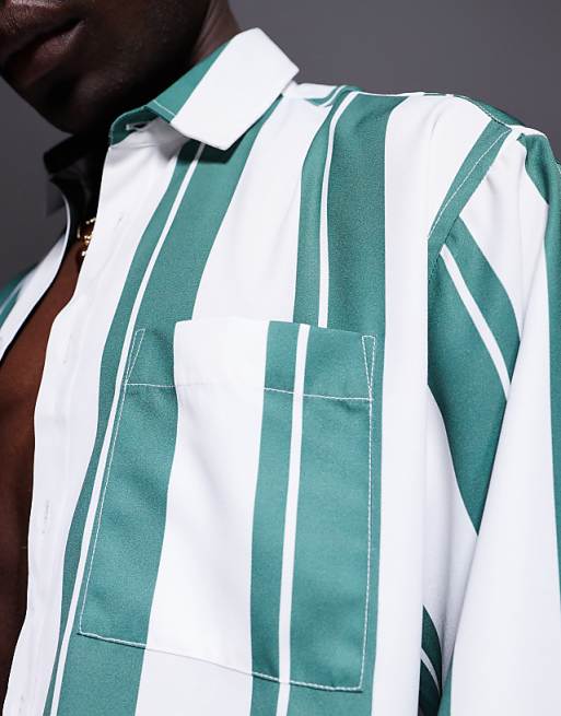DESIGN Co-ord Boxy Oversized Shirt In White And Green Stripe