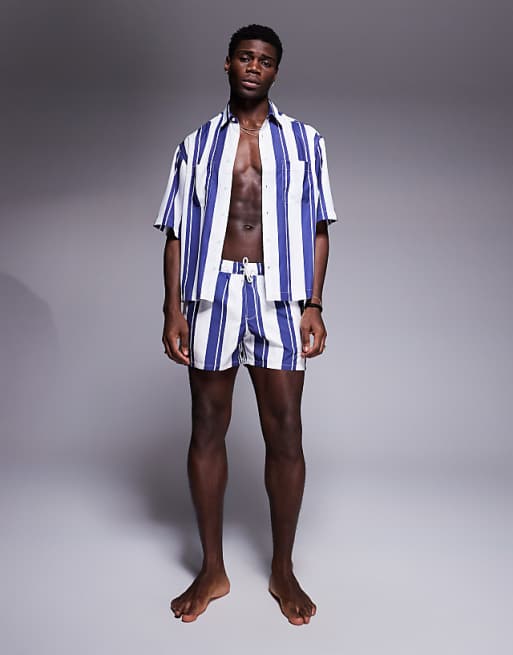 DESIGN Co-ord Boxy Oversized Shirt In White And Blue Stripe
