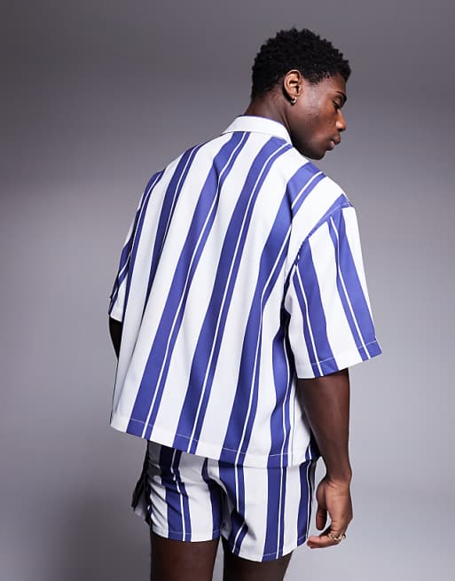 DESIGN Co-ord Boxy Oversized Shirt In White And Blue Stripe
