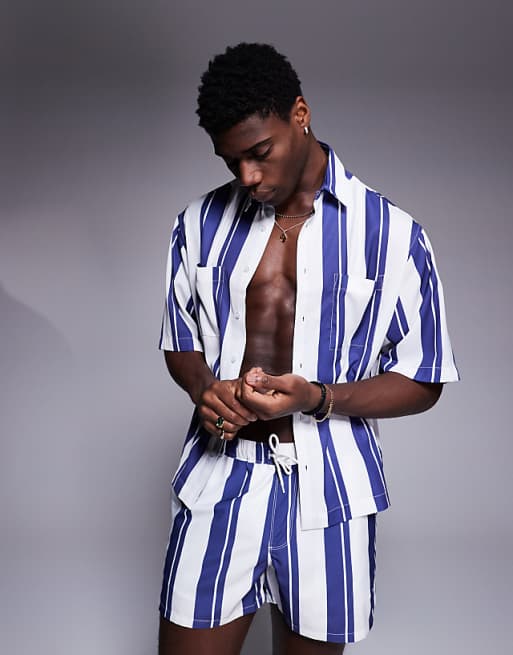 DESIGN co-ord boxy oversized shirt in white and blue stripe