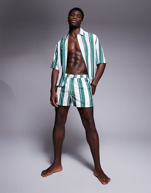 DESIGN co-ord boxy oversized shirt in white and green stripe