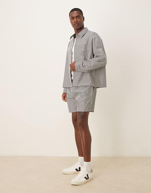DESIGN Co-ord Boxy Oversized Stripe Shirt In Grey