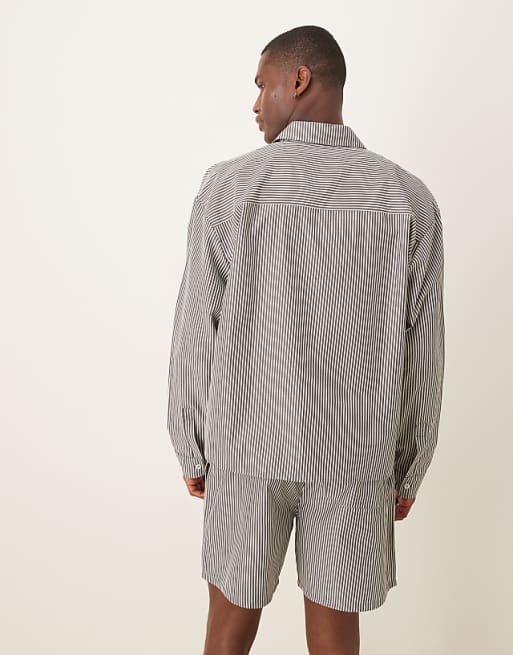 DESIGN Co-ord Boxy Oversized Stripe Shirt In Grey