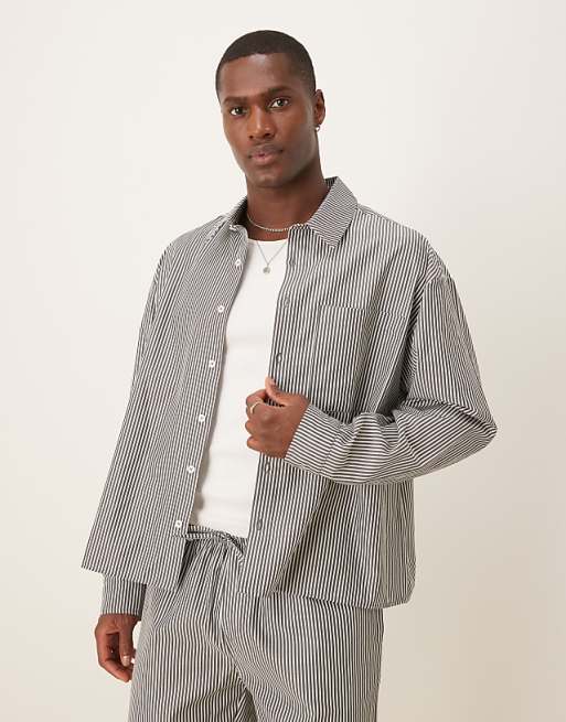 DESIGN co-ord boxy oversized stripe shirt in grey
