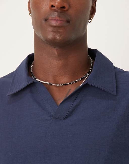 DESIGN Co-ord Boxy Oversized Textured Polo Shirt In Navy