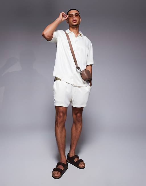 DESIGN Co-ord Boxy Relaxed Satin Shirt In Cream