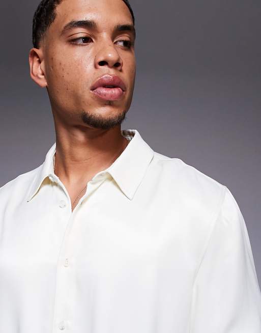 DESIGN Co-ord Boxy Relaxed Satin Shirt In Cream