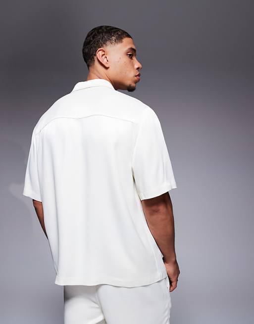 DESIGN Co-ord Boxy Relaxed Satin Shirt In Cream