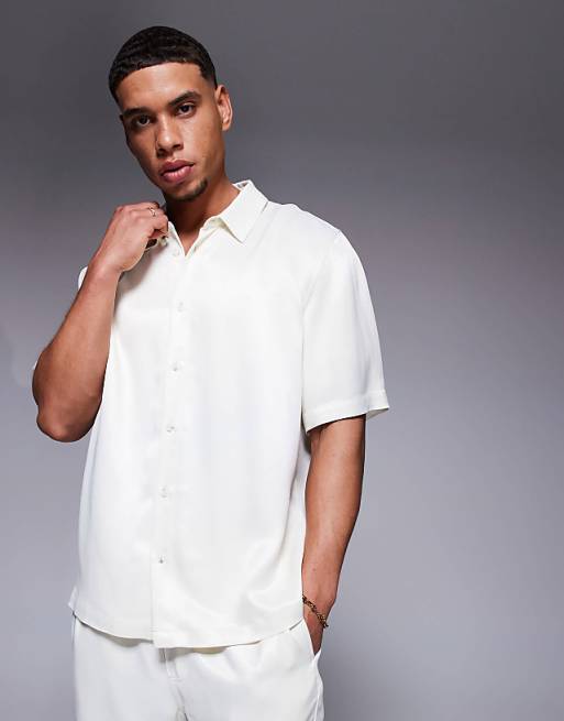 DESIGN co-ord boxy relaxed satin shirt in cream