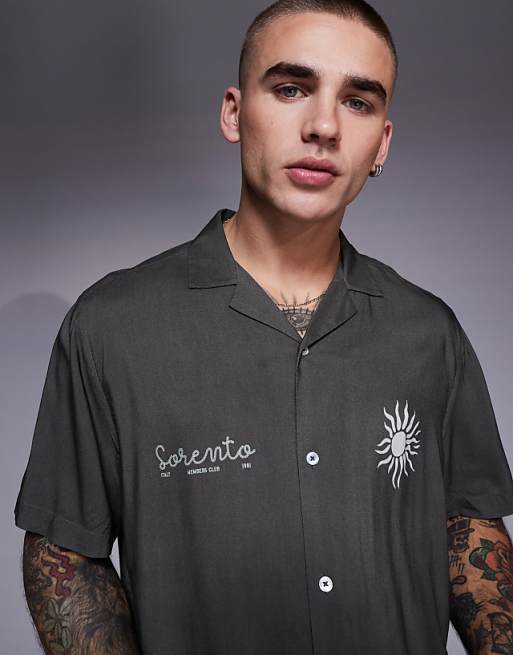 DESIGN Co-ord Boxy Revere Shirt With Summer Graphic In Green