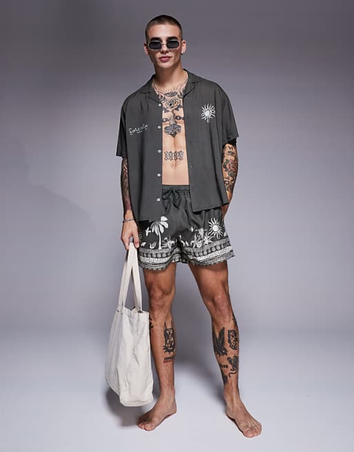 DESIGN Co-ord Boxy Revere Shirt With Summer Graphic In Green