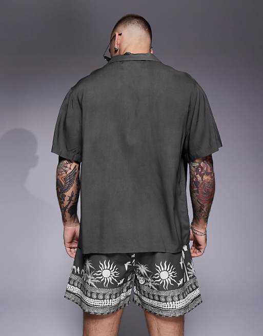 DESIGN Co-ord Boxy Revere Shirt With Summer Graphic In Green