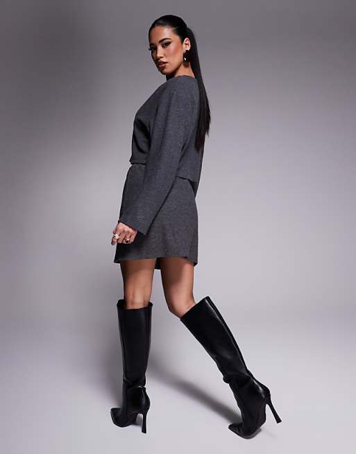 DESIGN Co-ord Brushed Mini Skirt In Charcoal
