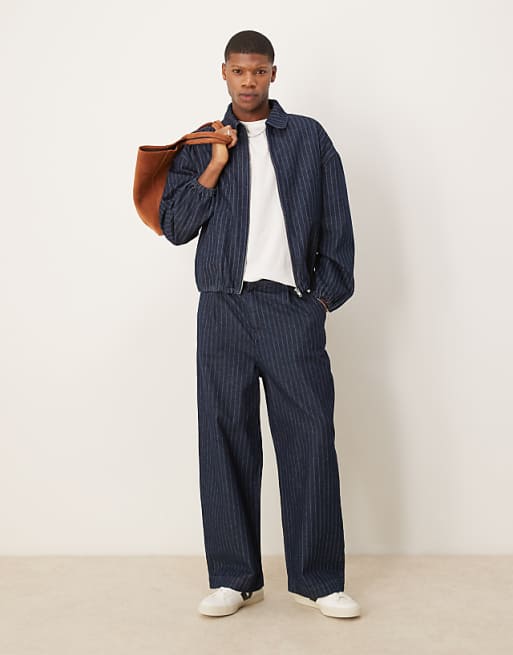 DESIGN Co-ord Denim Jacket With Stripe In Dark Wash Blue