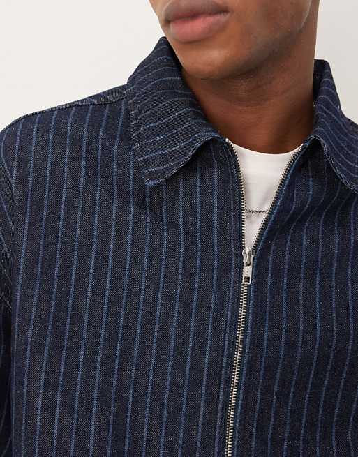 DESIGN Co-ord Denim Jacket With Stripe In Dark Wash Blue