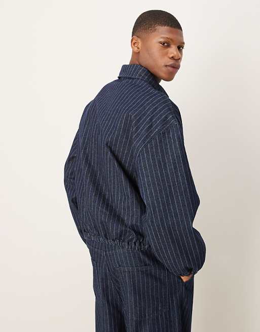 DESIGN Co-ord Denim Jacket With Stripe In Dark Wash Blue