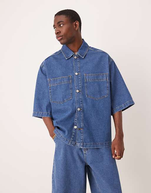 DESIGN Co-ord Denim Shirt And Jeans In Mid Wash Blue