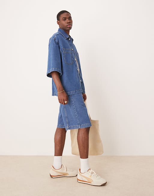 DESIGN Co-ord Denim Shirt And Jeans In Mid Wash Blue