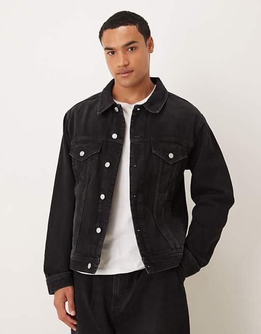 DESIGN co-ord denim trucker jacker in black