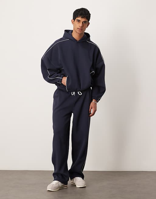 DESIGN Co-ord Extreme Oversized Boxy Hoodie With Piping In Navy