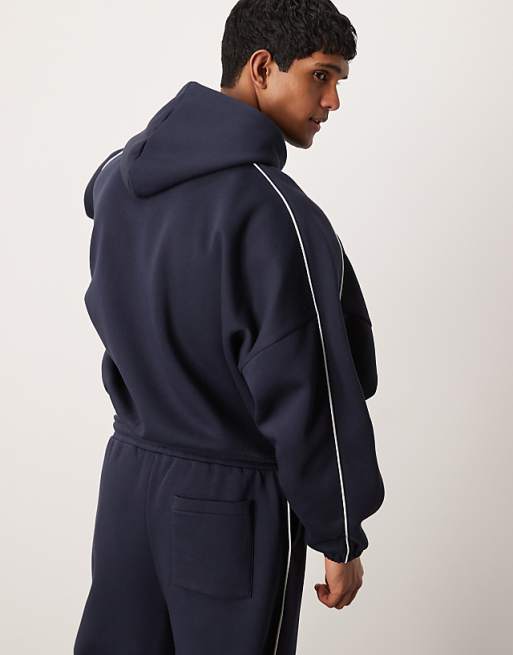 DESIGN Co-ord Extreme Oversized Boxy Hoodie With Piping In Navy