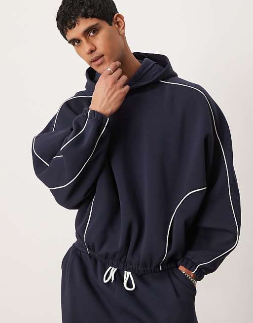 DESIGN co-ord extreme oversized boxy hoodie with piping in navy