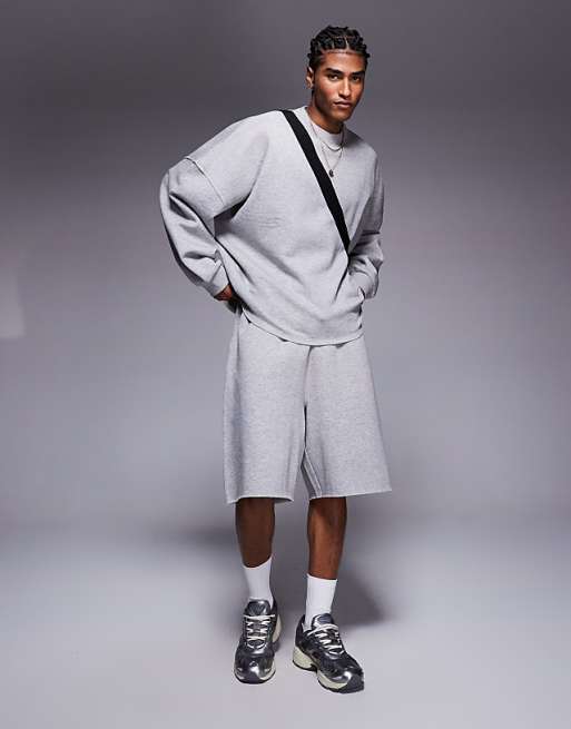 DESIGN Co-ord Extreme Oversized Sweatshirt With Raw Edge In Grey Marl