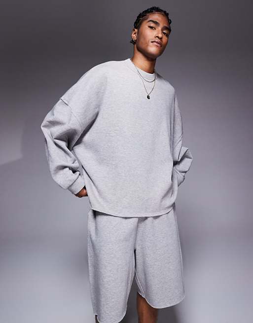 DESIGN co-ord extreme oversized sweatshirt with raw edge in grey marl