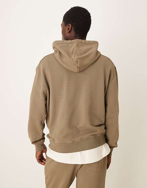 DESIGN Co-ord Garment Dye Heavy Wash Oversized Hoodie In Khaki