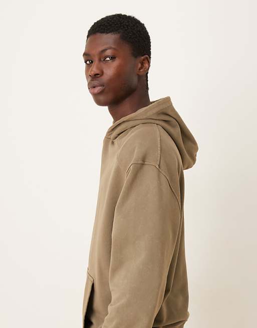 DESIGN Co-ord Garment Dye Heavy Wash Oversized Hoodie In Khaki