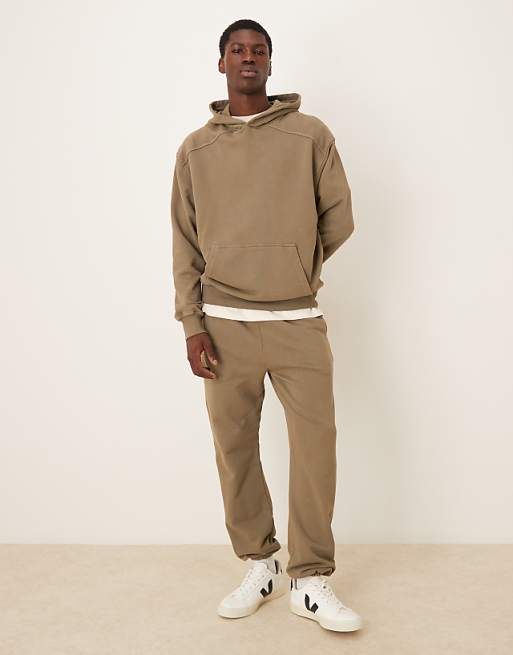 DESIGN Co-ord Garment Dye Heavy Wash Tapered Fit Jogger In Khaki