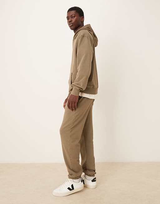 DESIGN Co-ord Garment Dye Heavy Wash Tapered Fit Jogger In Khaki