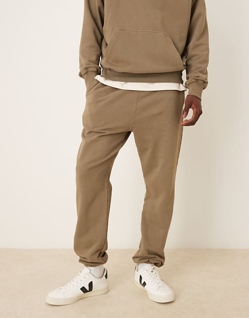 DESIGN co-ord garment dye heavy wash tapered fit jogger in khaki
