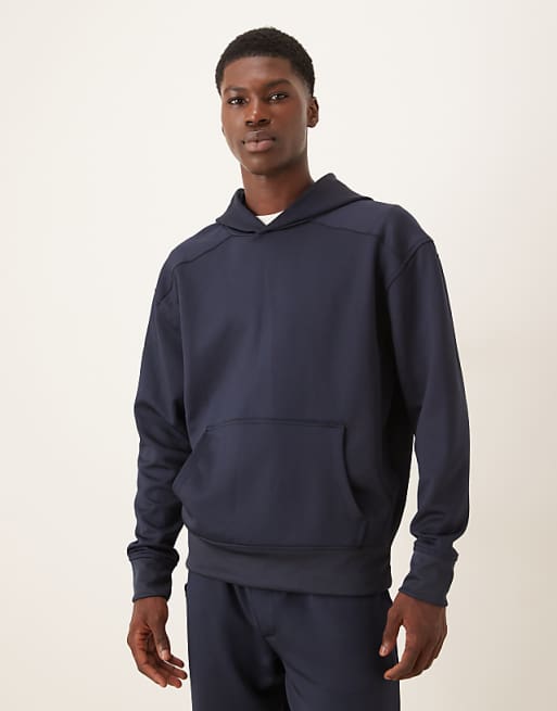 DESIGN co-ord heavyweight relaxed hoodie in scuba-style fabric in navy